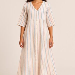 Vibrant Seasons Striped Button-Down Midi Dress | Size M